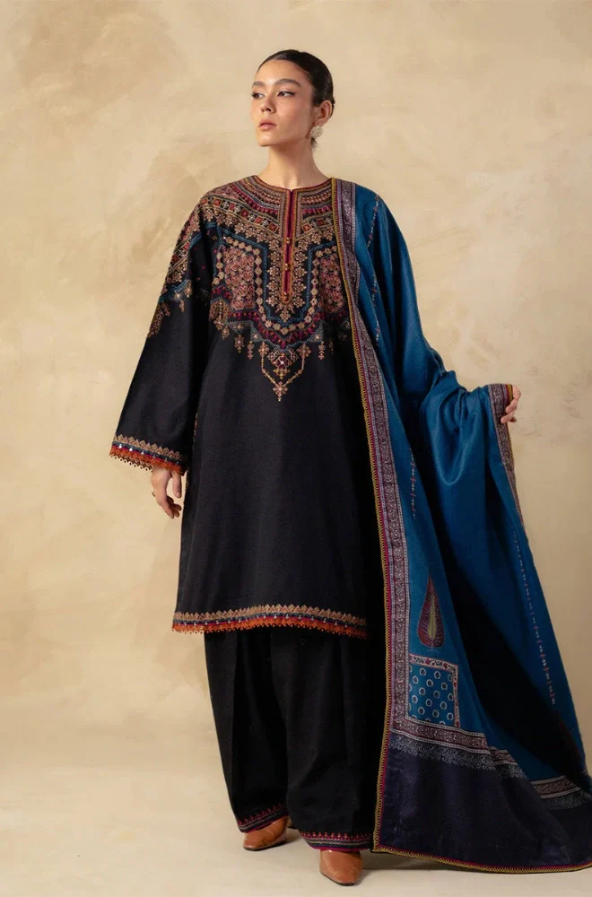 Zara Shahjahan - 3PC Dhanak Embroidered Shirt With Twill Printed Dupatta and Trouser - BFB0916