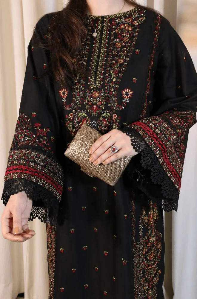 ALKARAM - 3PC Lawn Embroidered Shirt with Chiffon Embroidered Dupatta and Trouser - BFB0453 - Image 3