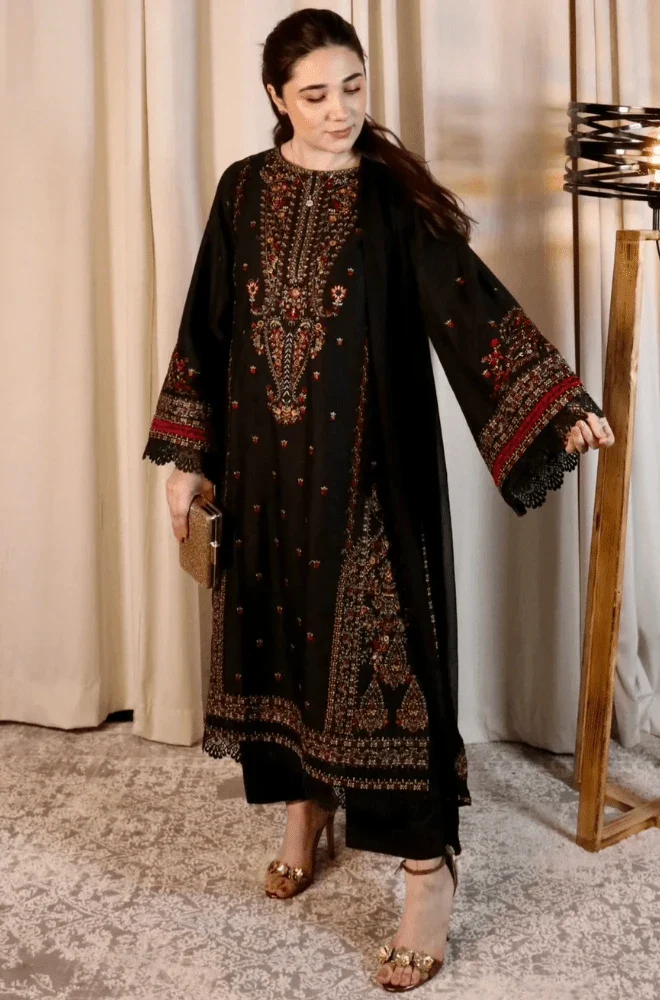 ALKARAM - 3PC Lawn Embroidered Shirt with Chiffon Embroidered Dupatta and Trouser - BFB0453 - Image 4