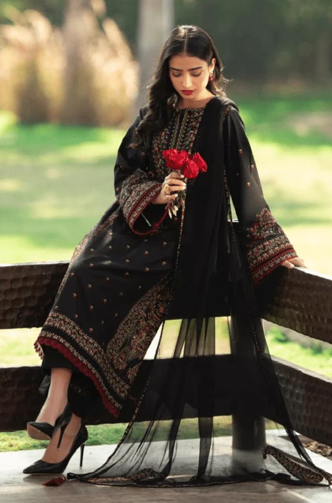 ALKARAM - 3PC Lawn Embroidered Shirt with Chiffon Embroidered Dupatta and Trouser - BFB0453 - Image 5