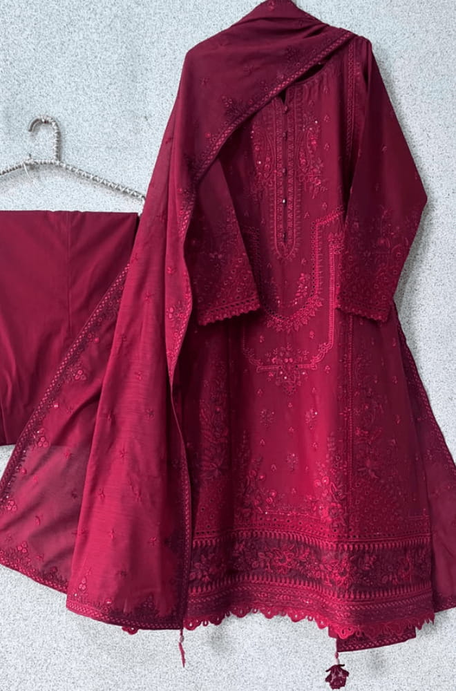 ZARQASH - 3PC Lawn Embroidered Shirt with Chiffon Embroidered Dupatta and Trouser - BFB05290