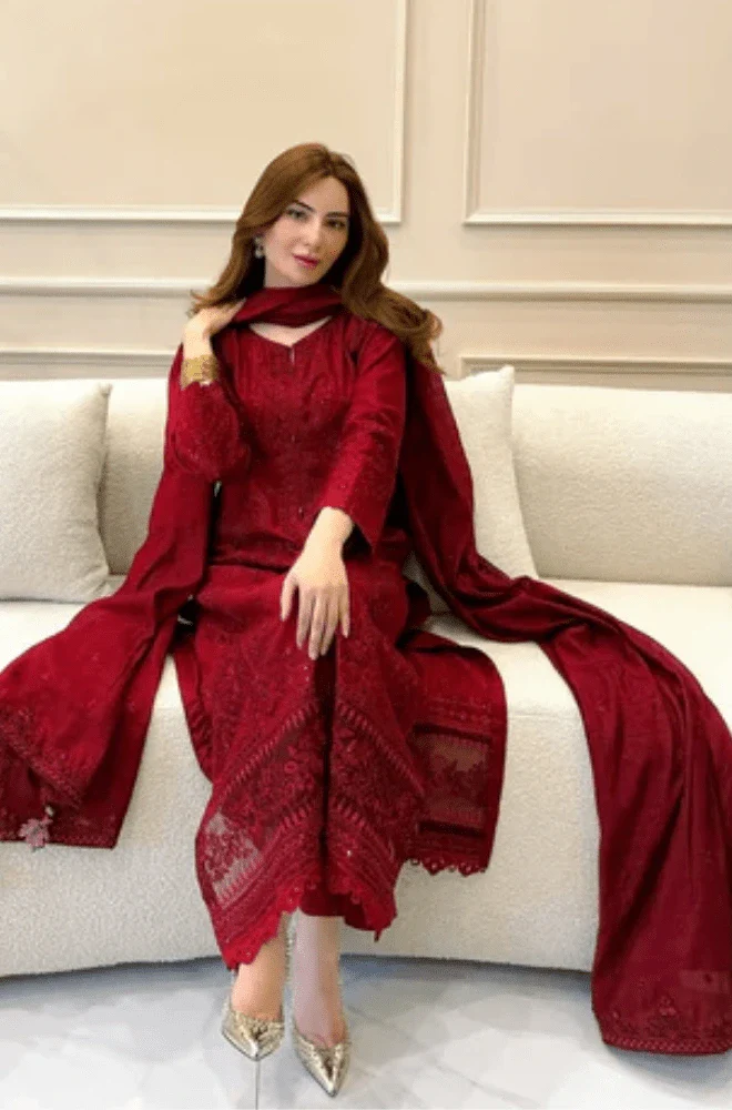 ZARQASH - 3PC Lawn Embroidered Shirt with Chiffon Embroidered Dupatta and Trouser - BFB05290 - Image 2