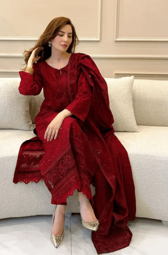 ZARQASH - 3PC Lawn Embroidered Shirt with Chiffon Embroidered Dupatta and Trouser - BFB05290 - Image 4