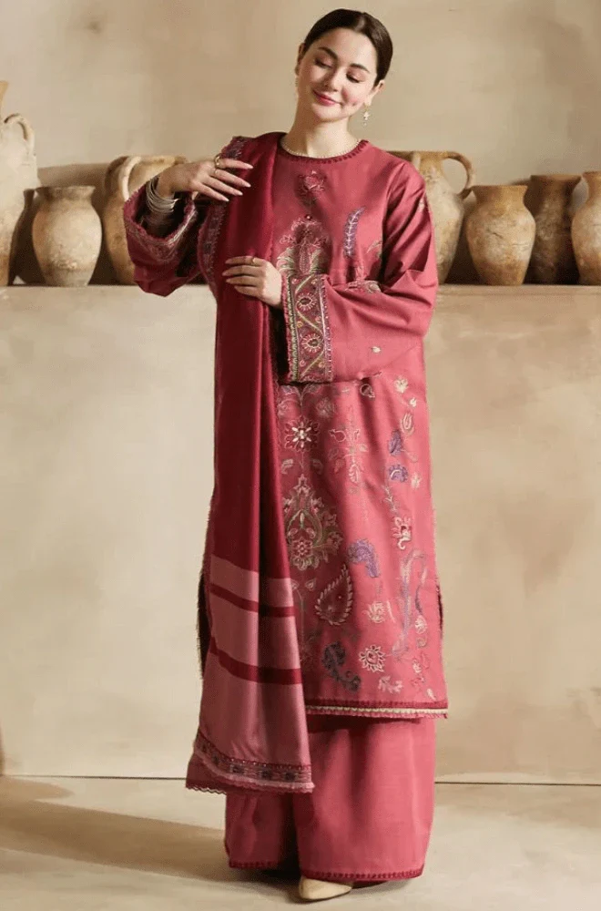 3PC Dhanak Embroidered Shirt with Dhanak Printed Dupatta and Trouser - BFB0434