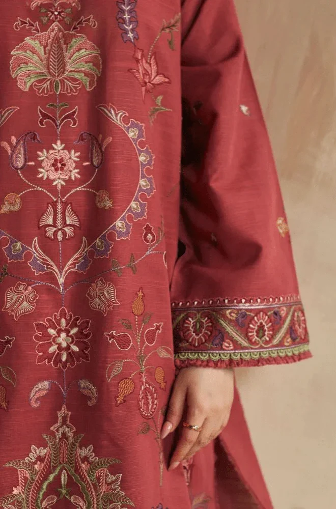 3PC Dhanak Embroidered Shirt with Dhanak Printed Dupatta and Trouser - BFB0434 - Image 3
