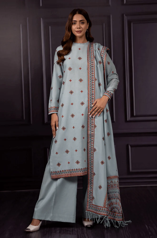 Kayseria - 3PC Dhanak Embroidered Shirt with Dhanak Embroidered Dupatta and Trouser - BFB0448