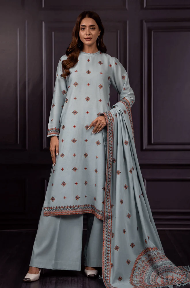 Kayseria - 3PC Dhanak Embroidered Shirt with Dhanak Embroidered Dupatta and Trouser - BFB0448 - Image 5