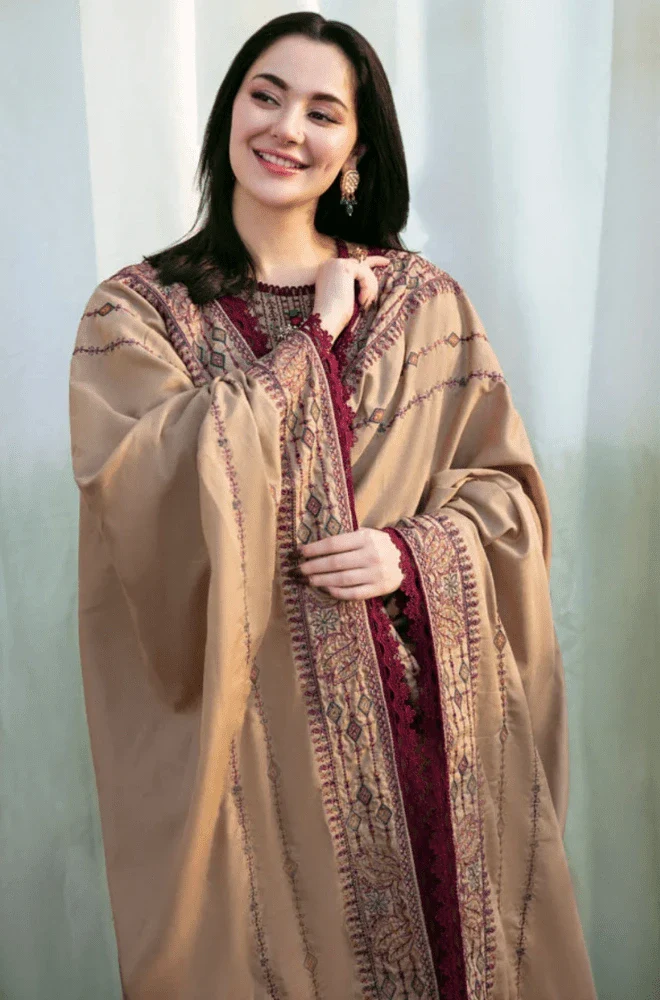 ZARA SHAHJAHAN - 3PC Dhanak Embroidered Shirt with Dhanak Embroidered Dupatta and Trouser- BFB0449 - Image 3