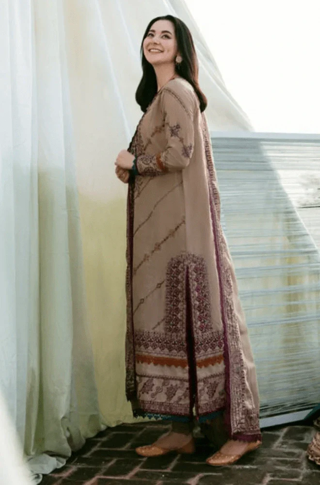 ZARA SHAHJAHAN - 3PC Dhanak Embroidered Shirt with Dhanak Embroidered Dupatta and Trouser- BFB0449 - Image 5