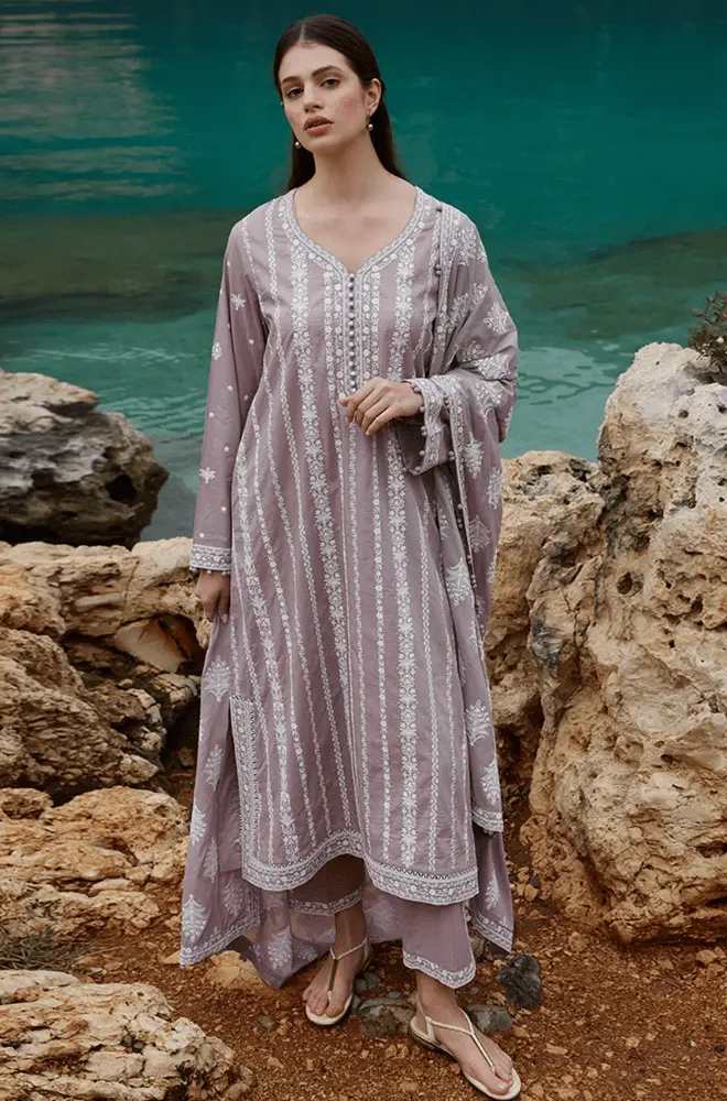 3PC Dhanak Embroidered Shirt with Dhanak Embroidered Dupatta and Trouser - BFB0450