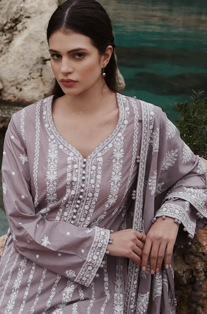 3PC Dhanak Embroidered Shirt with Dhanak Embroidered Dupatta and Trouser - BFB0450 - Image 3