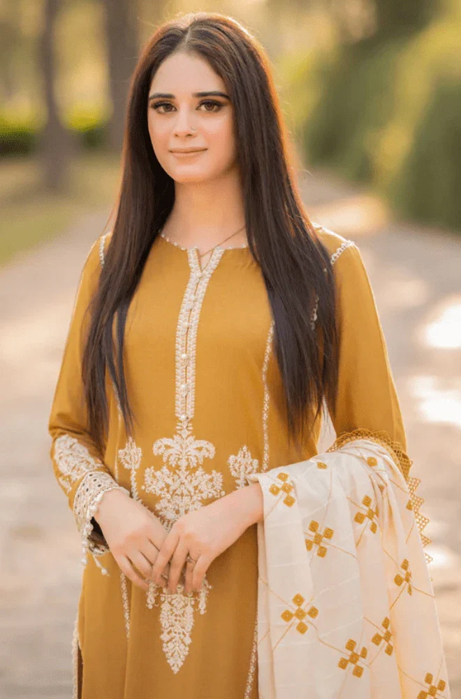 MARIA.B - 3PC Dhanak Embroidered Shirt with Dhanak Embroidered Dupatta and Trouser- BFB0455 - Image 2