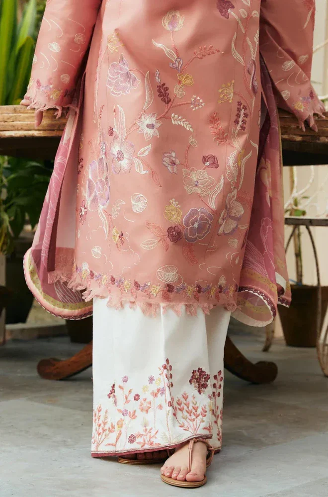 COCO BY ZARA SHAHJAHAN -3PC Lawn Embroidered Shirt with Chiffon Printed Dupatta and Trouser - BFU0020 - Image 3
