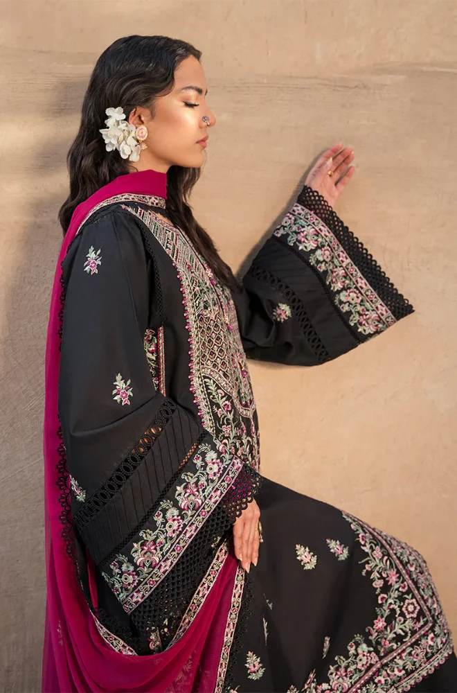 Zarposh - 3PC Dhanak Embroidered Shirt With Chiffon Embroidered Dupatta and Trouser - BFB0903 - Image 2