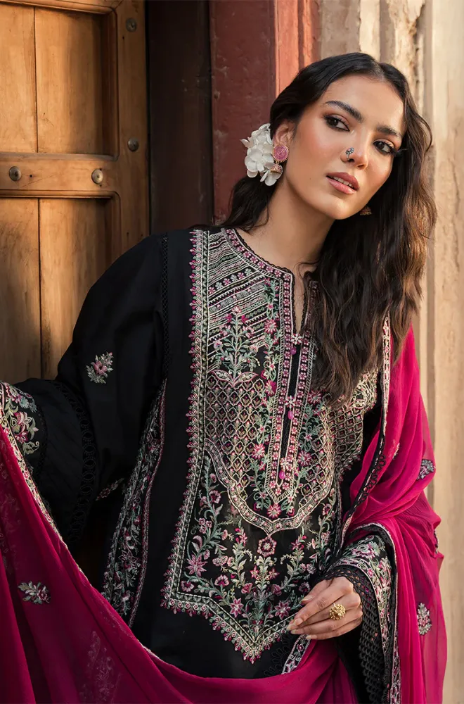 Zarposh - 3PC Dhanak Embroidered Shirt With Chiffon Embroidered Dupatta and Trouser - BFB0903 - Image 3