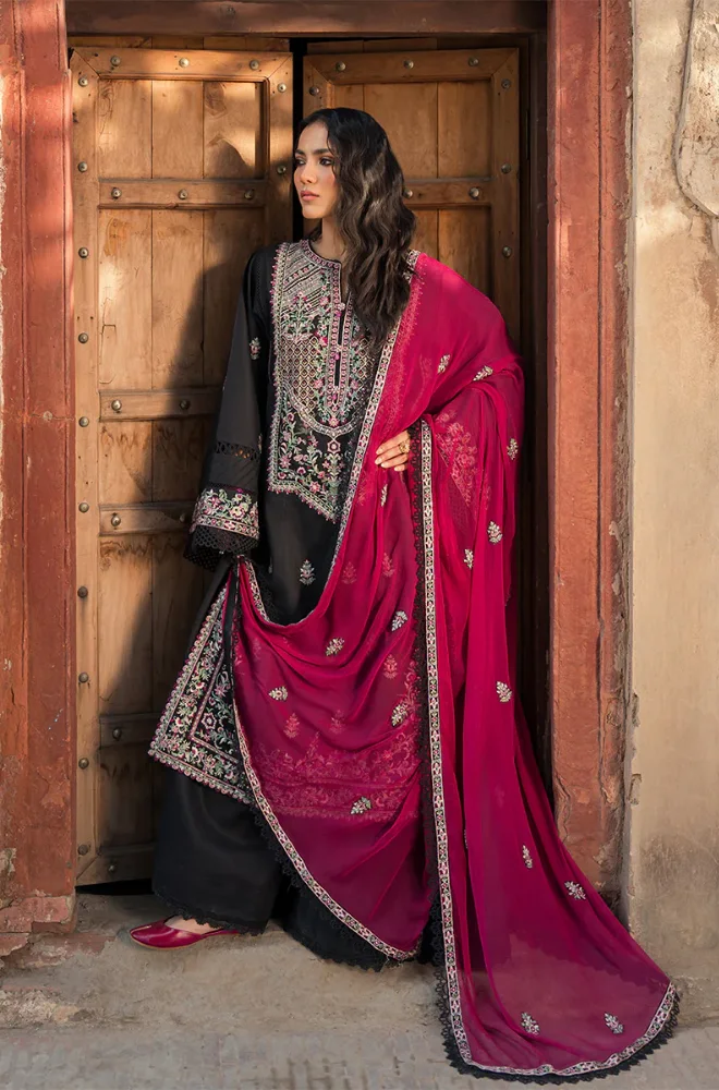 Zarposh - 3PC Dhanak Embroidered Shirt With Chiffon Embroidered Dupatta and Trouser - BFB0903 - Image 4