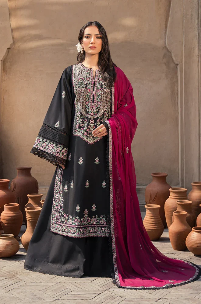 Zarposh - 3PC Dhanak Embroidered Shirt With Chiffon Embroidered Dupatta and Trouser - BFB0903 - Image 5